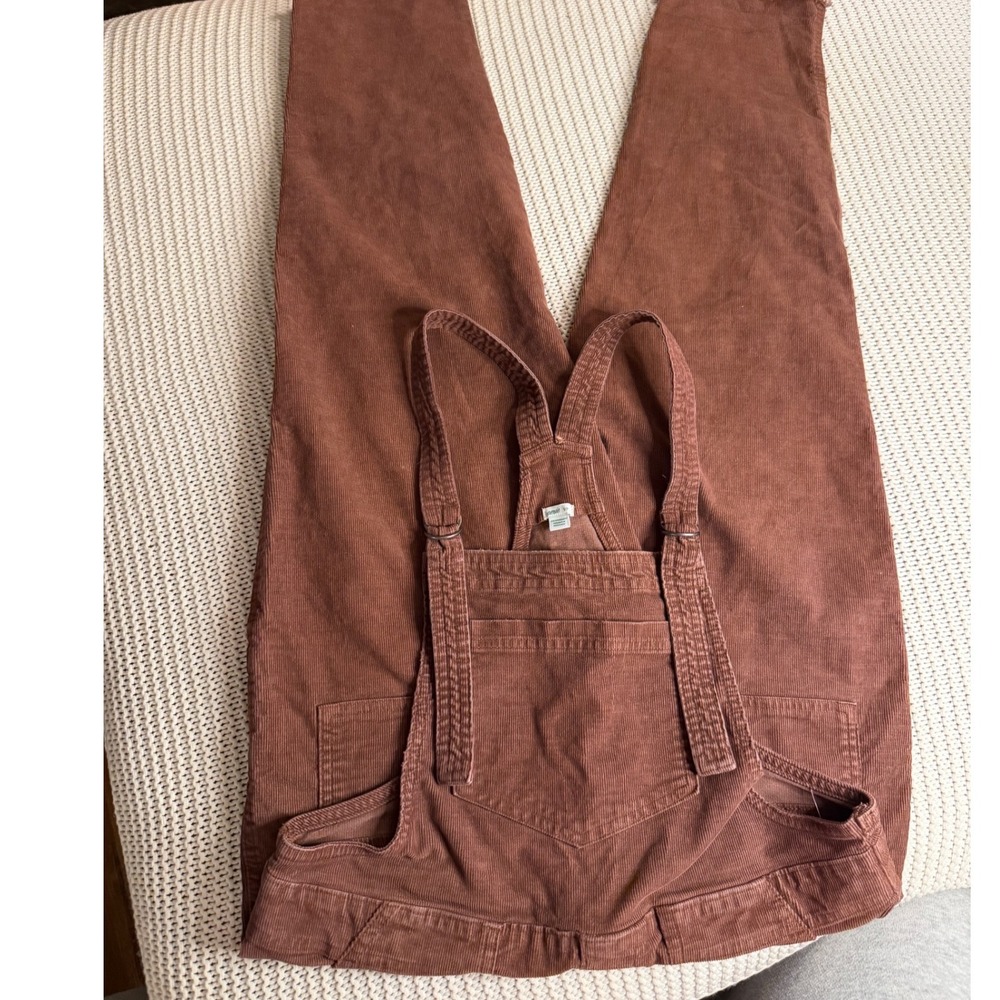Aerie Womens Rust Brown Corduroy Overalls Frayed Hem Size Small